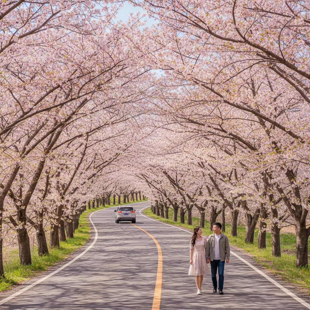 계룡시 벚꽃 터널 풍경